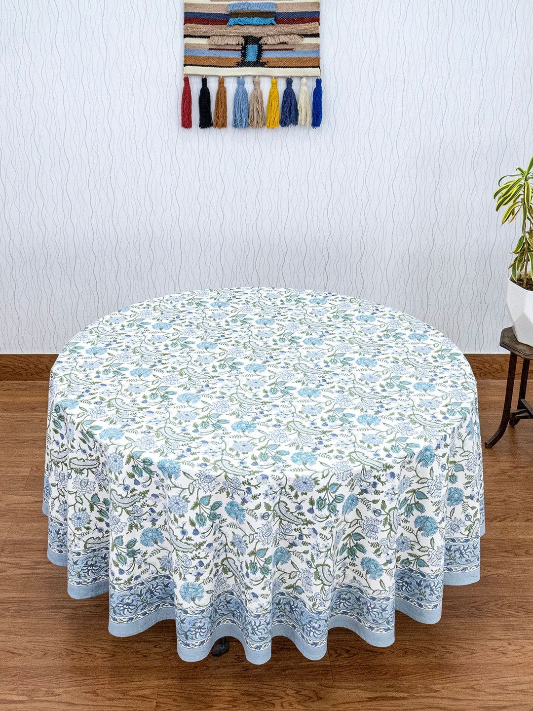 Cotton Chese Blue Ethnic Motifs Cotton Round 2-Seater Table Cover-picture-39