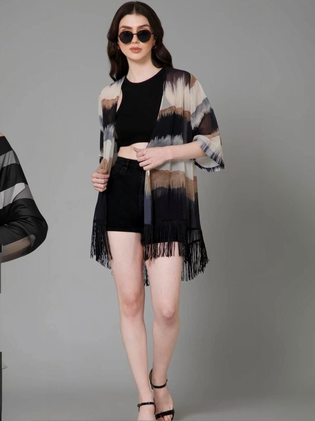 Lunice Women Printed Tasselled Shrug-image-45