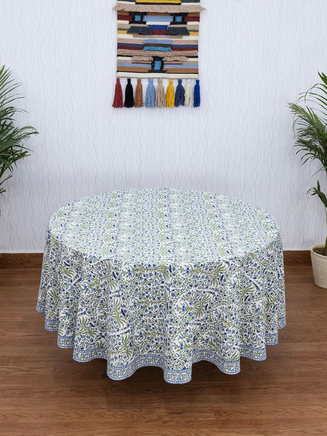Cotton Chese Green Geometric Printed Anti-Skid Cotton Round 2-Seater Table Cover-picture-33