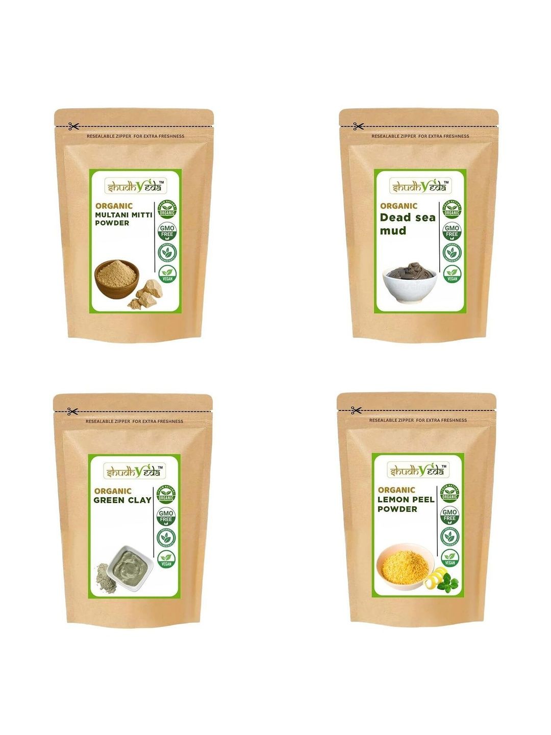 Shudhveda Set Of 4 Multani Mitti, Dead Sea Mud, Green Clay & Lemon Peel Powder - 90 g Each-image-24
