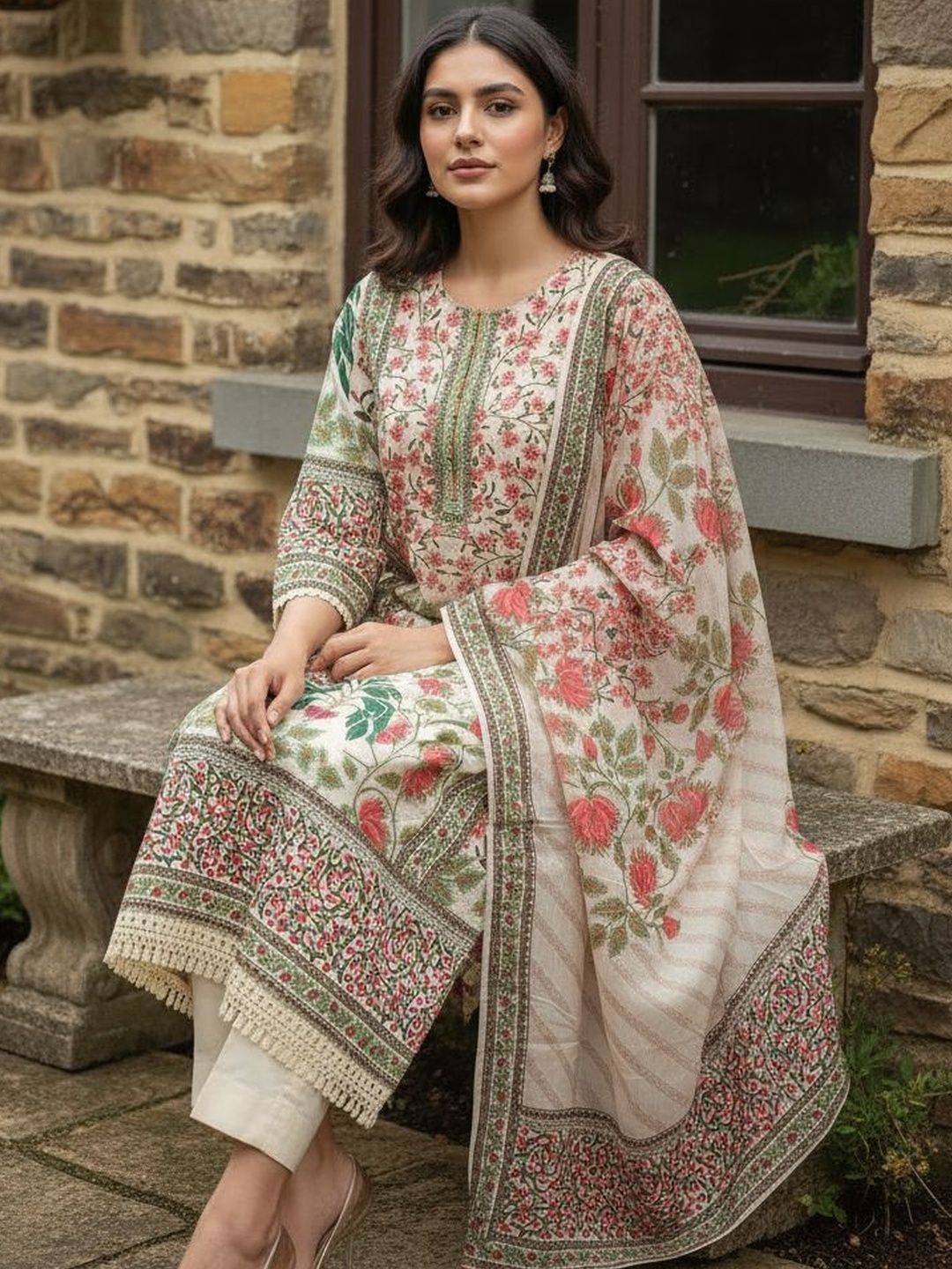 Anouk Women Floral Printed Regular Sequinned Pure Cotton Kurta with Trousers & With Dupatta-picture-27
