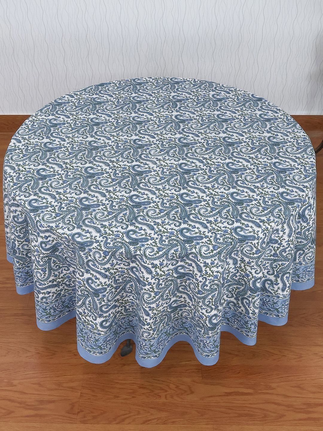 Cotton Chese Blue Ethnic Motifs Cotton Round 2-Seater Table Cover-image-28