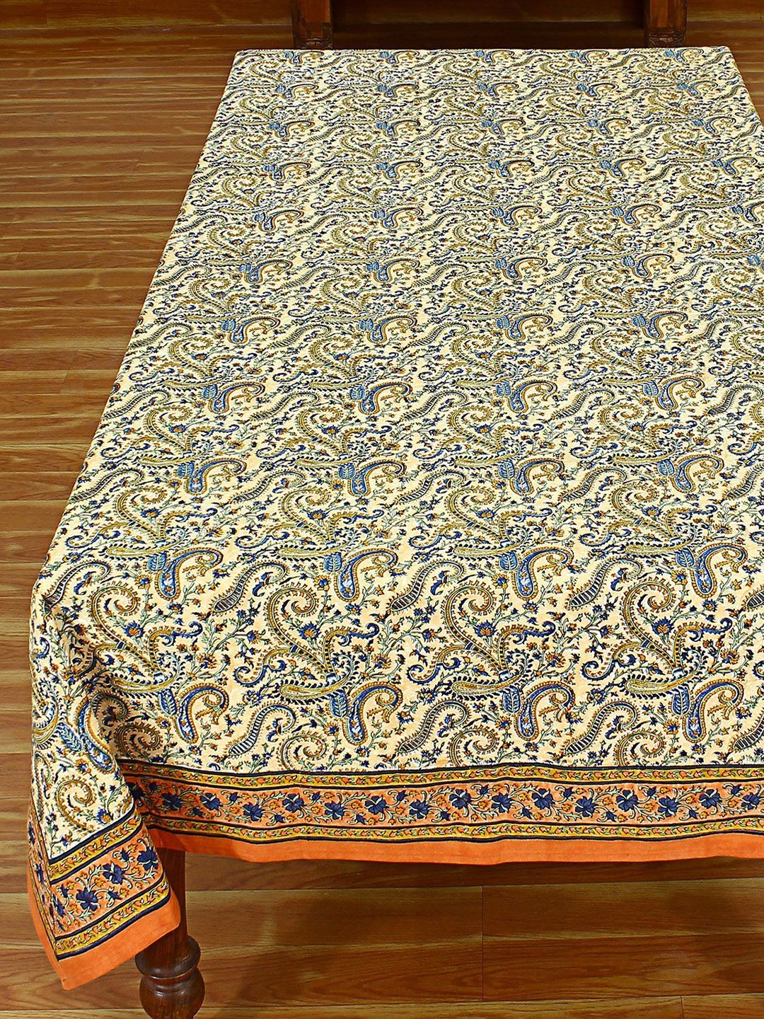 Cotton Chese Orange Geometric Printed Cotton 2-Seater Table Cover-image-1