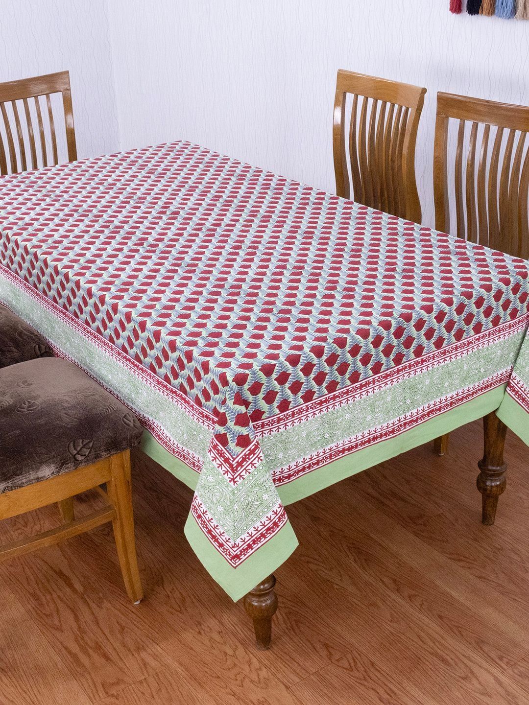 Cotton Chese Red Geometric Printed Cotton 2-Seater Table Cover-image-47
