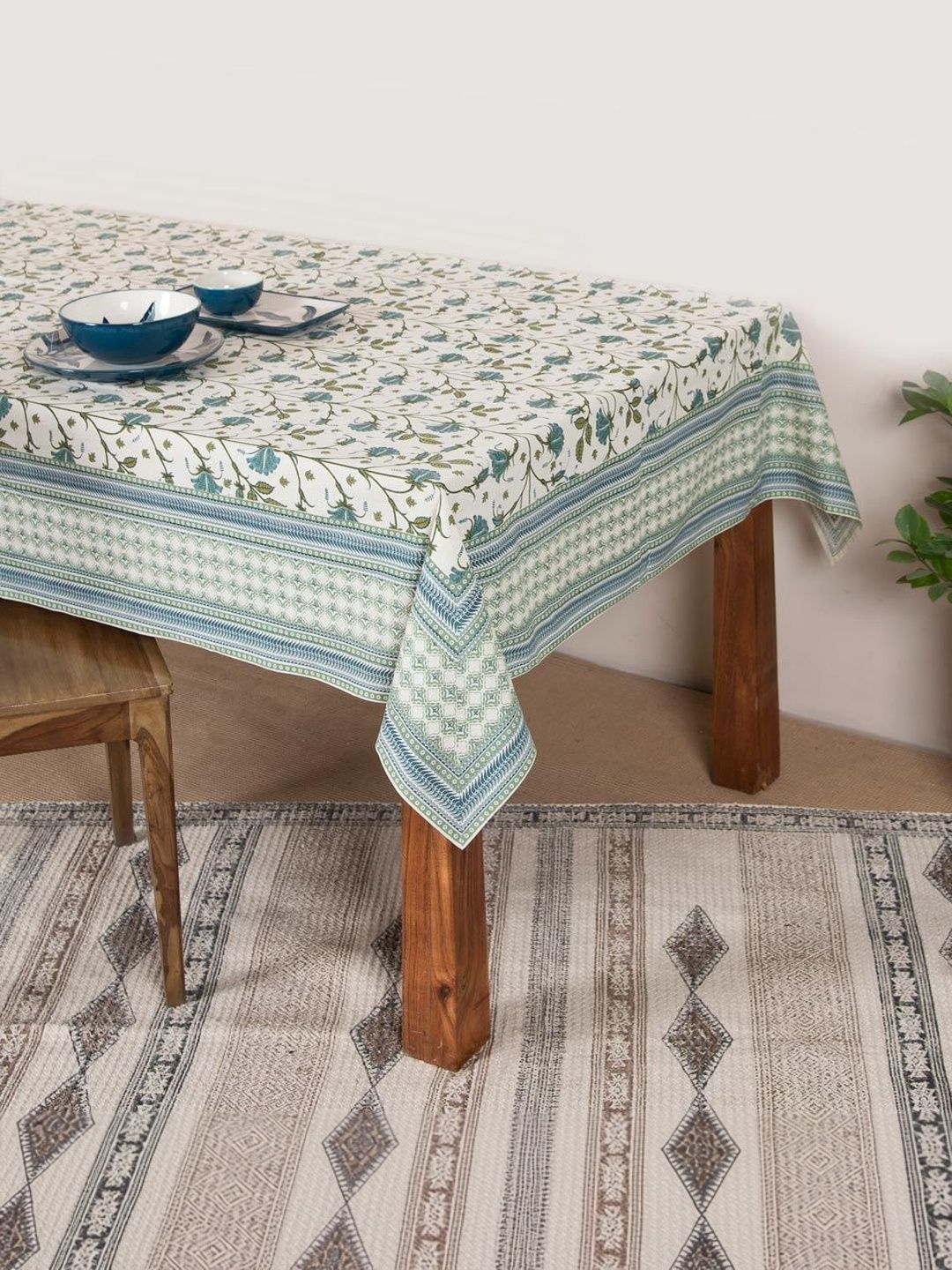Fabindia Blue Floral Cotton 4-Seater Table Cover-image-37