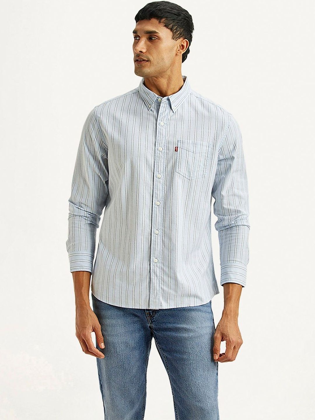 Levis Men's Striped Light-Blue Slim Fit Shirt-picture-14