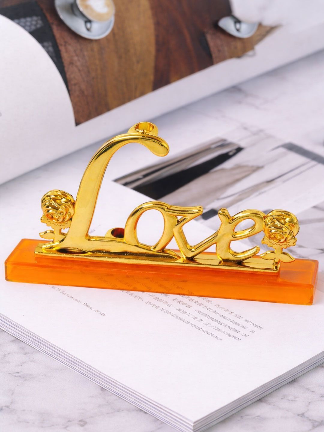 EarthCraft Gold-Plated & Brown Textured Love Stand Showpiece-image-3