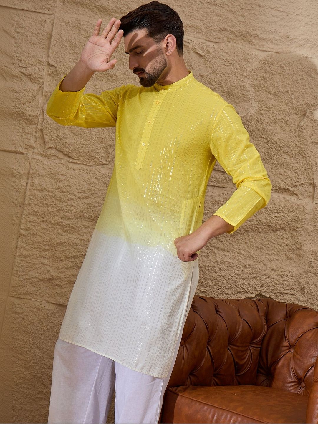 House of Pataudi Printed Mandarin Collar Kurta Sets-picture-46