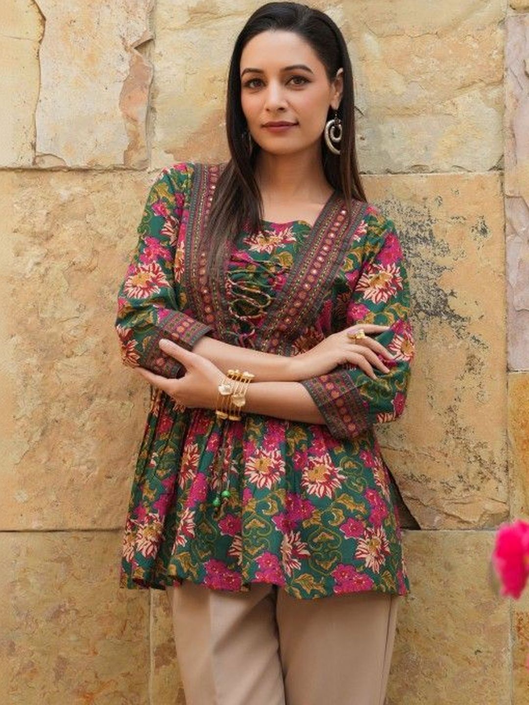 JAYRA TEXTILE Square Neck Printed Tunic-image-47