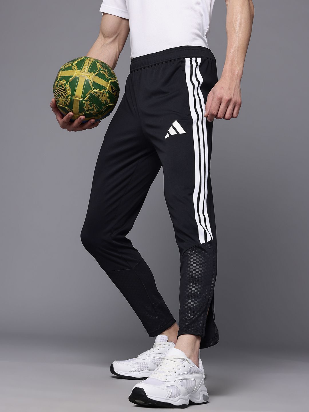 ADIDAS Side Striped Mid-Rise Slim Fit Sports Track Pants with Zip Detail