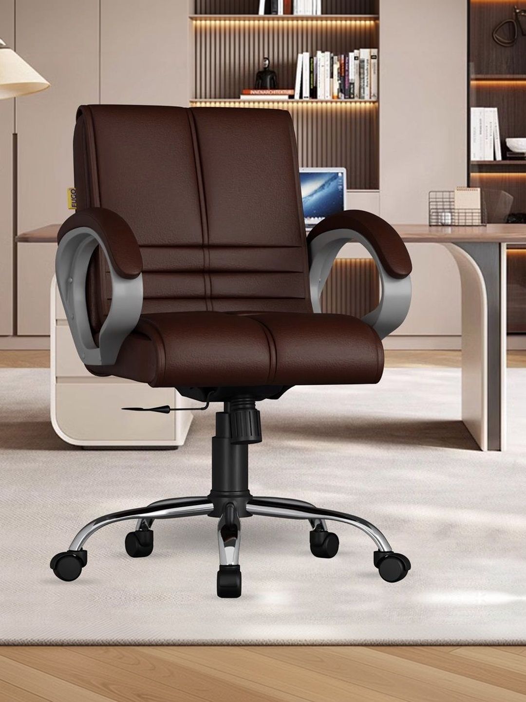 FUGO Brown & Grey Textured Adjustable Seat Height Study Arm Chair-picture-14