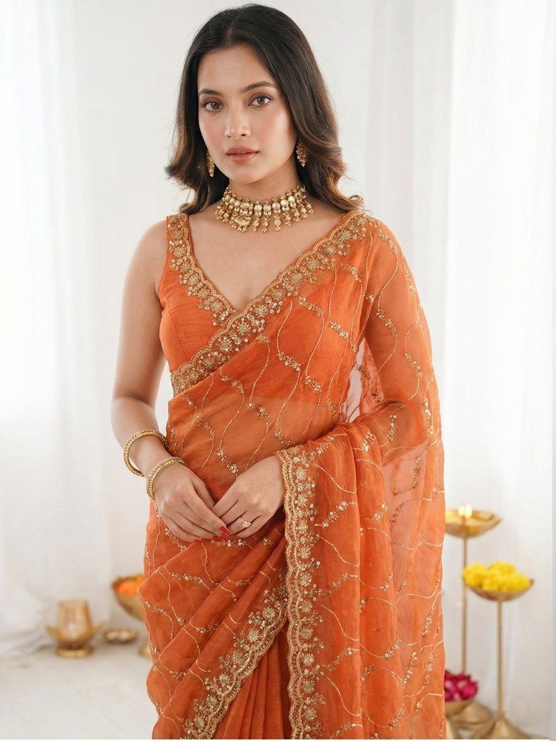Mitera Embellished Sequinned Satin Heavy Work Saree-picture-10