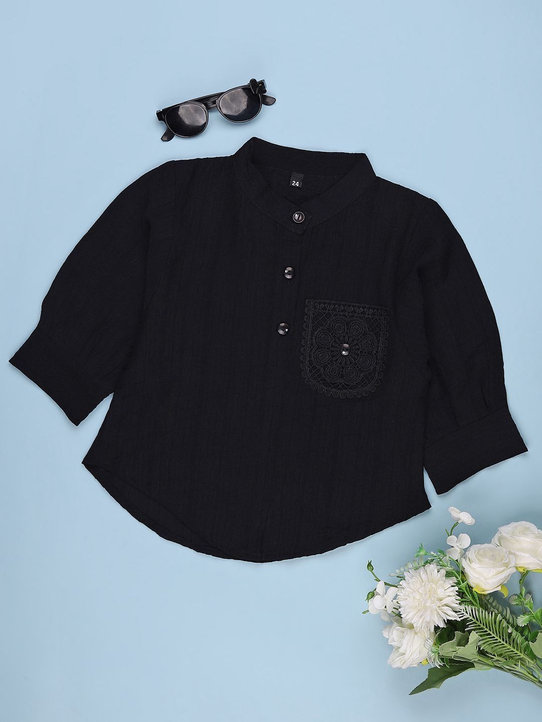 V-Mart Girls Solid Puff Sleeve Cotton Top-picture-30