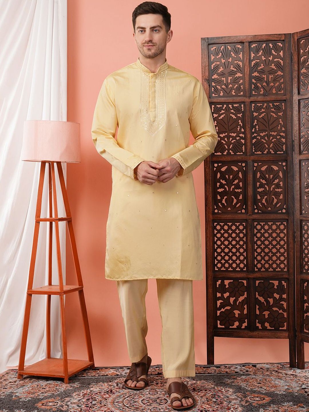 HERE&NOW Men Geometric Embroidered Thread Work Kurta-picture-11