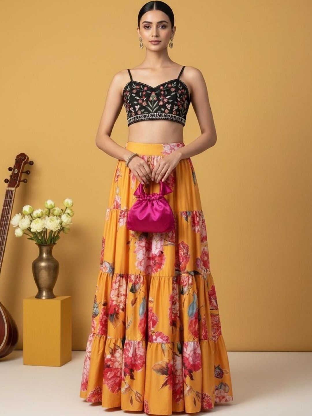 Varanga Printed Maxi Flared Skirt-image-41