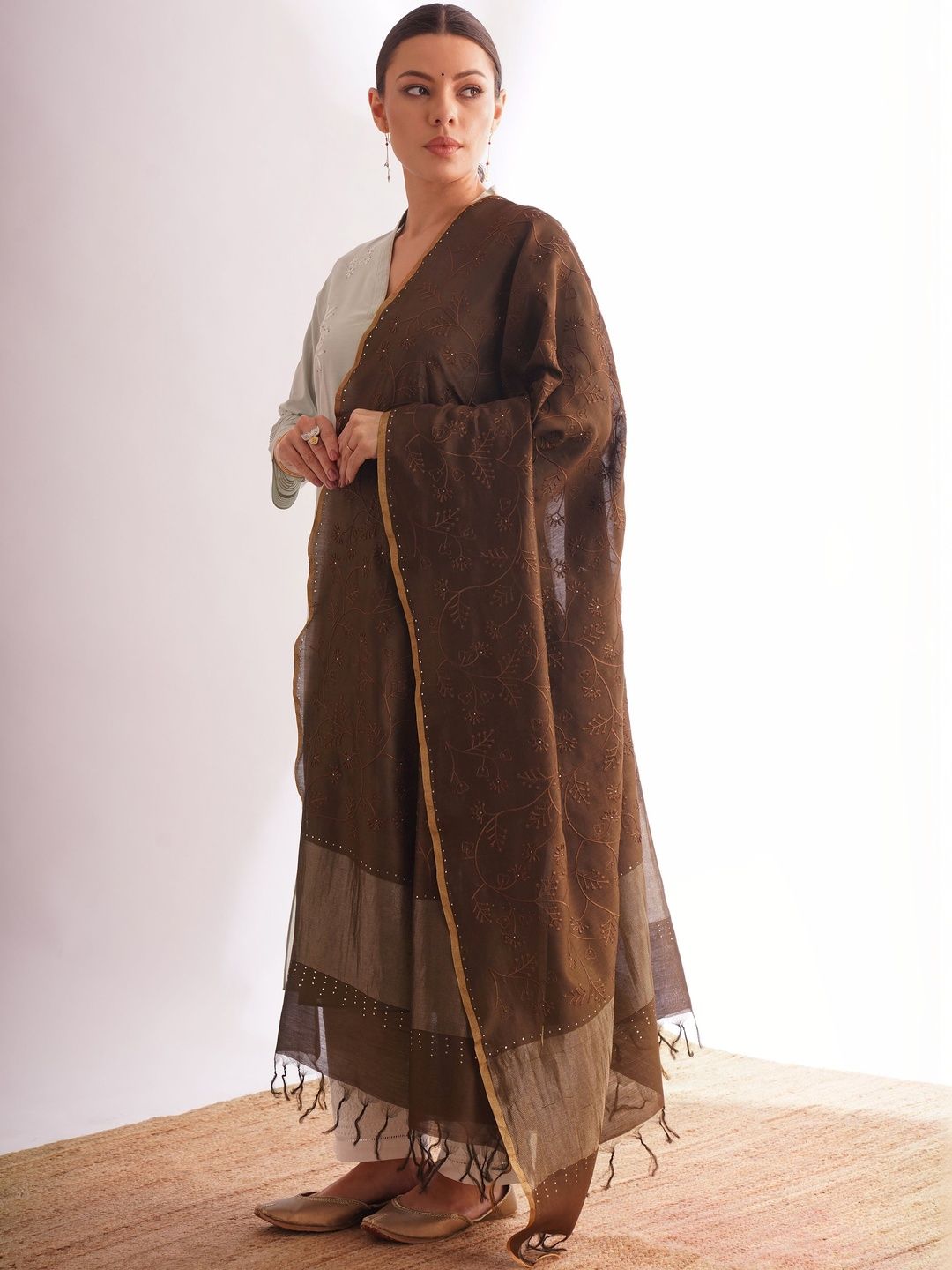 JAYPORE Woven Design Cotton Silk Dupatta with Zari-picture-38