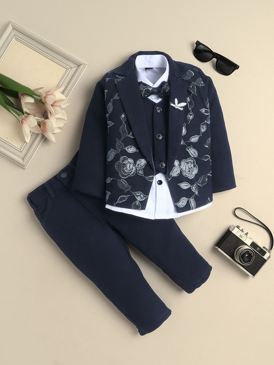KALINI Boys Embroidered 3 Piece Suit With Bow-image-5