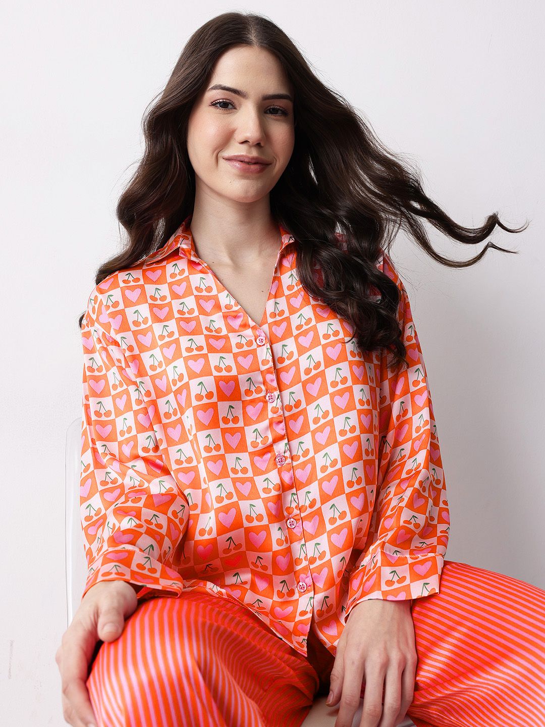 Mast & Harbour Conversational Print Satin Finish Pyjama Set-picture-10