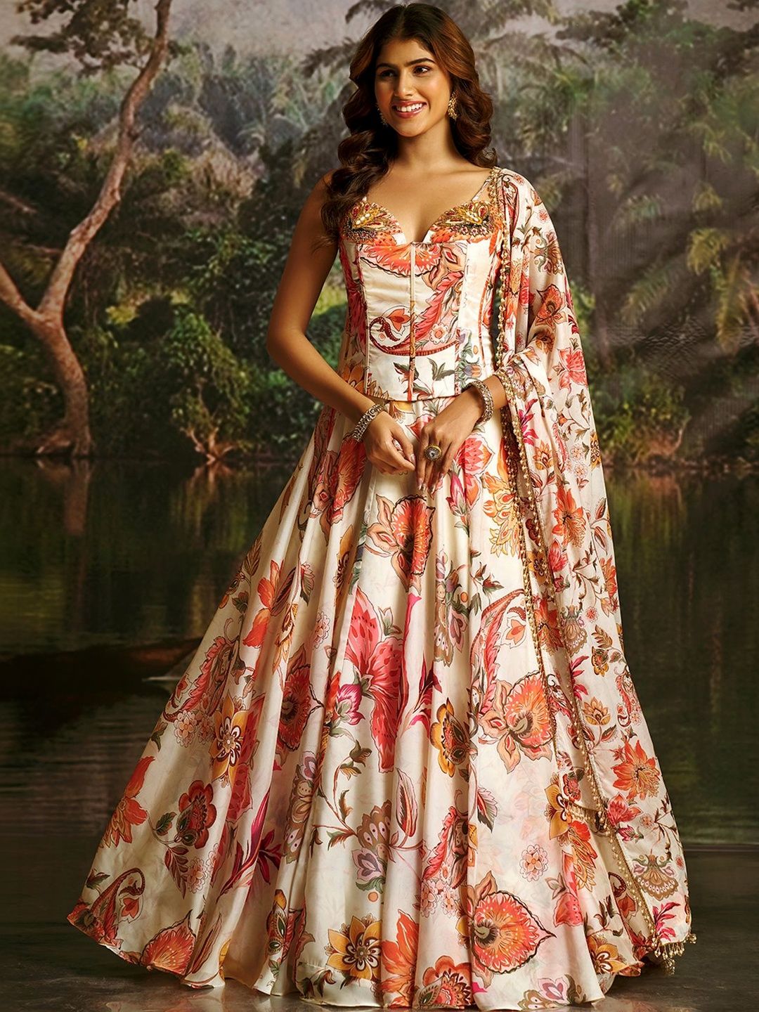 Fusionic Printed Thread Work Semi-Stitched Lehenga & Blouse With Dupatta-image-38