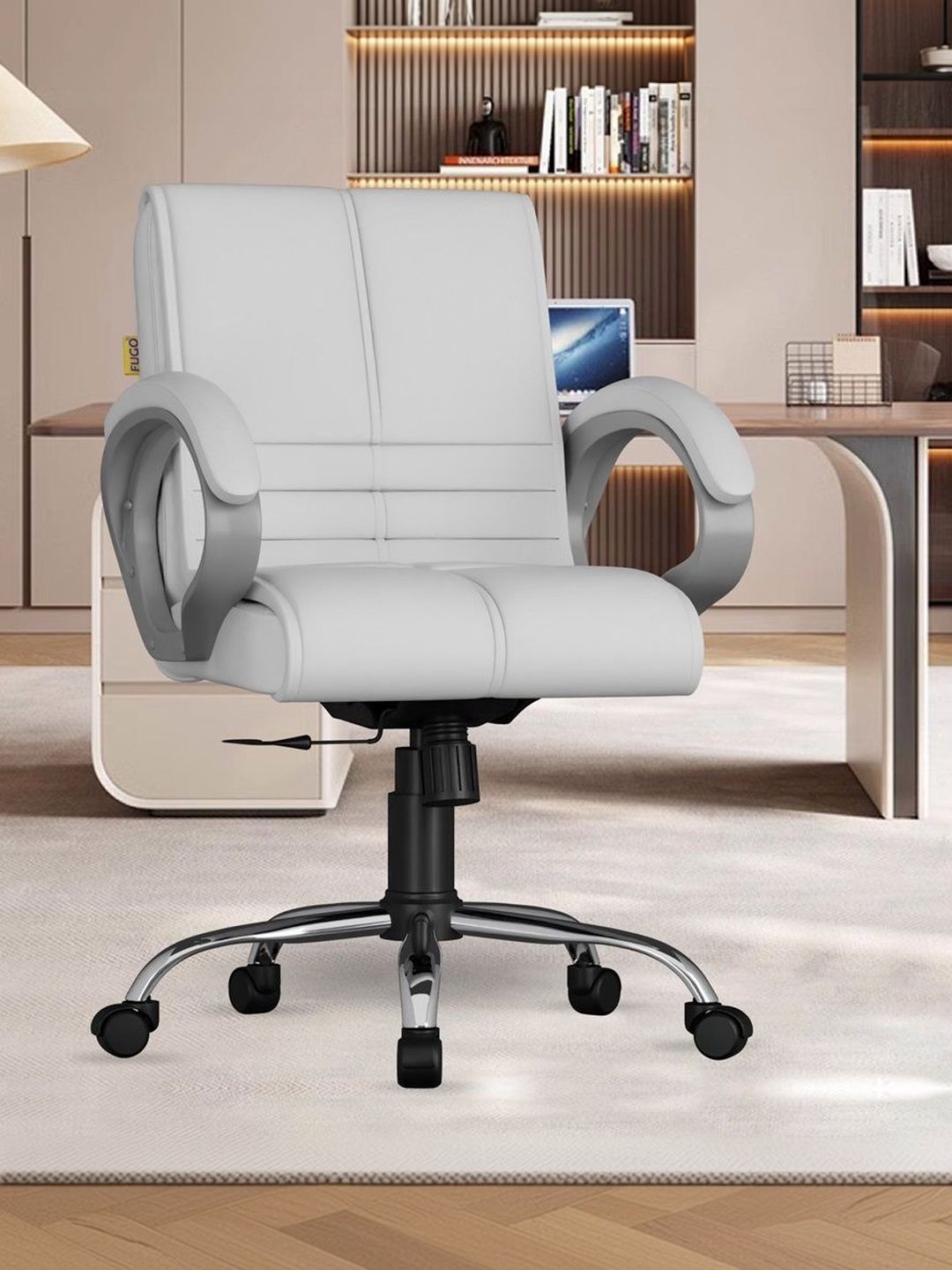 FUGO White & Grey Textured Adjustable Seat Height Study Arm Chair-picture-37