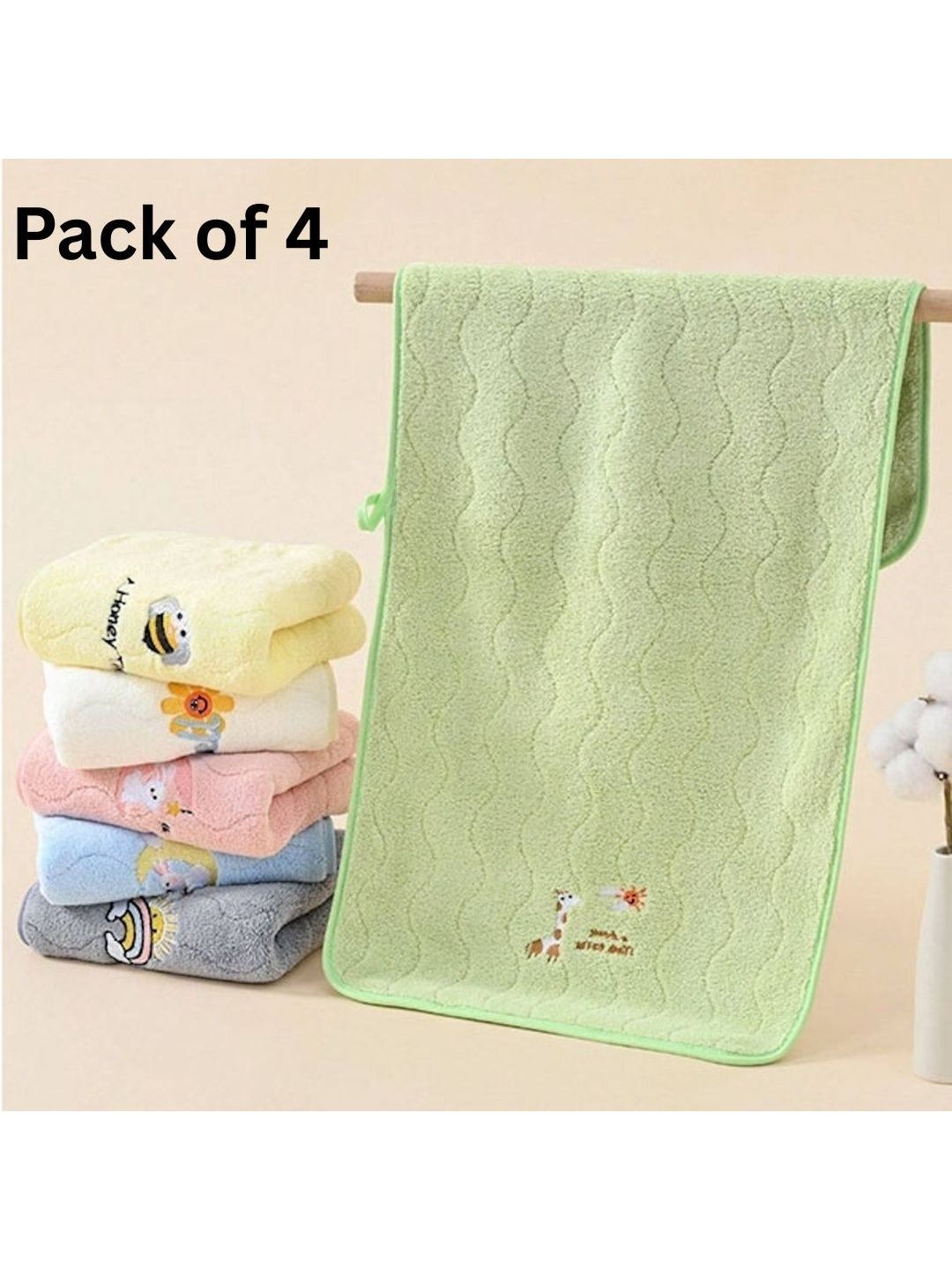 DIVYAM - JOY OF COMFORT 4Pcs Assorted Printed 400 GSM Microfiber Hand Towels-image-18