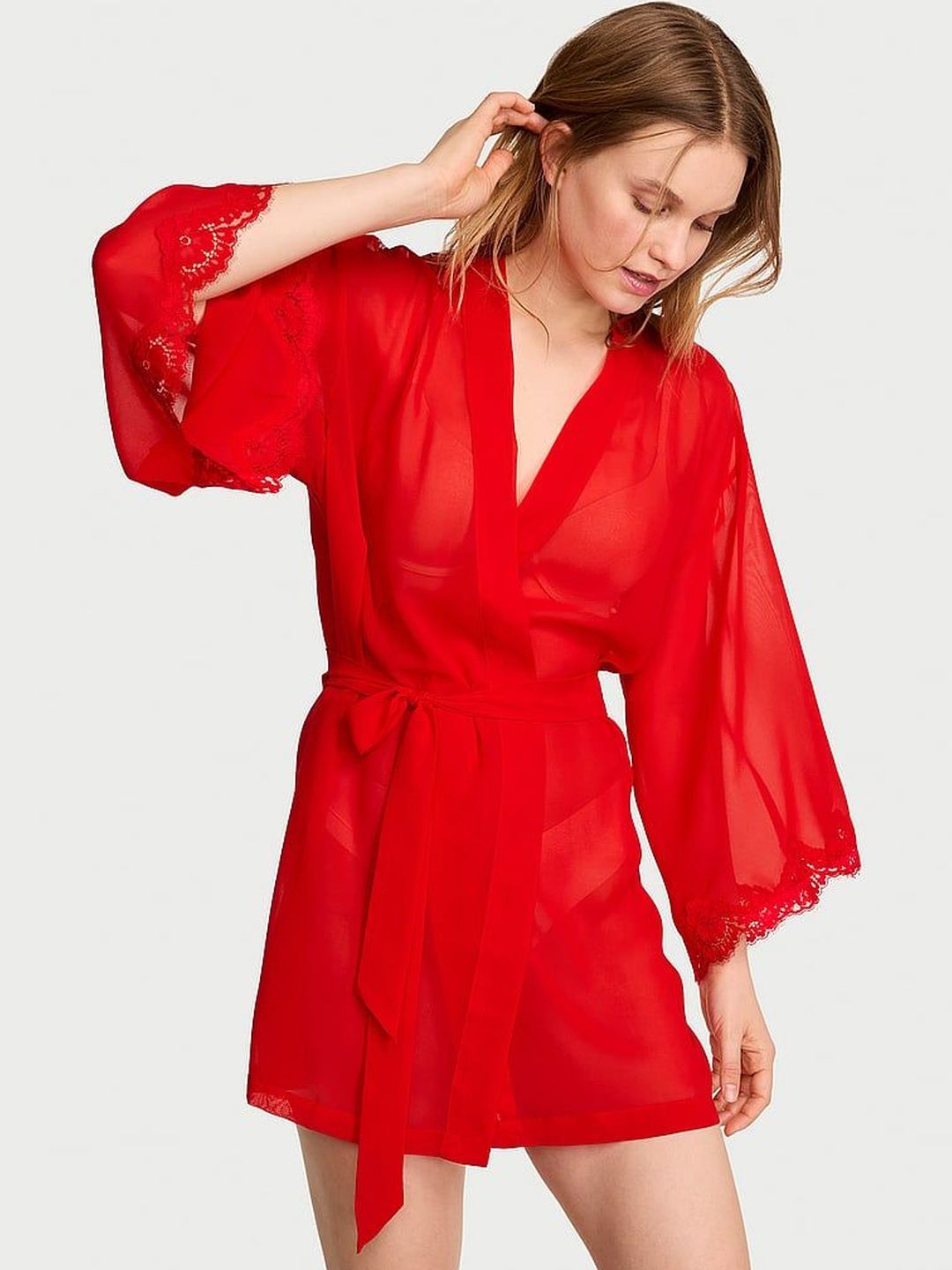 Victoria's Secret V- Neck Lace Short Robe-picture-12