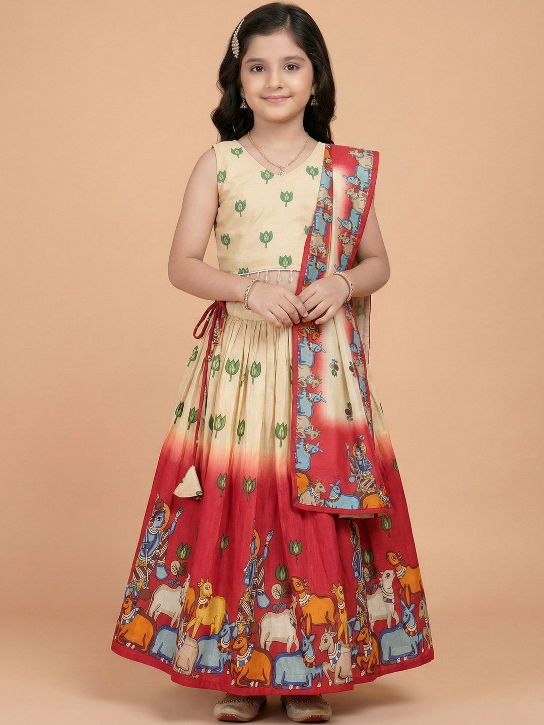 Sangria Printed V-Neck Flared Lehenga Choli