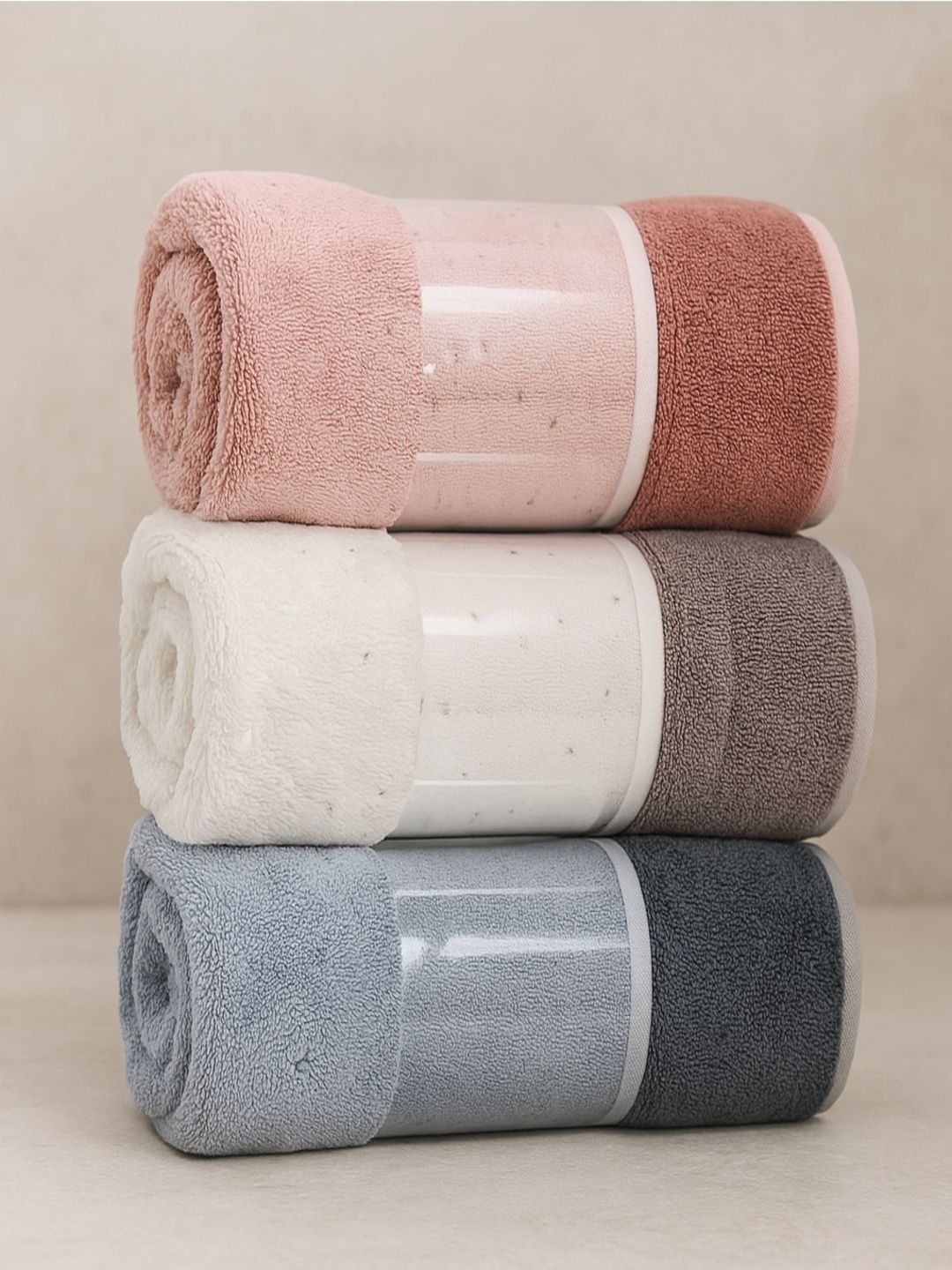 DIVYAM - JOY OF COMFORT 3Pcs Blue & Pink Colourblocked 400 GSM Microfiber Hand Towels-image-24