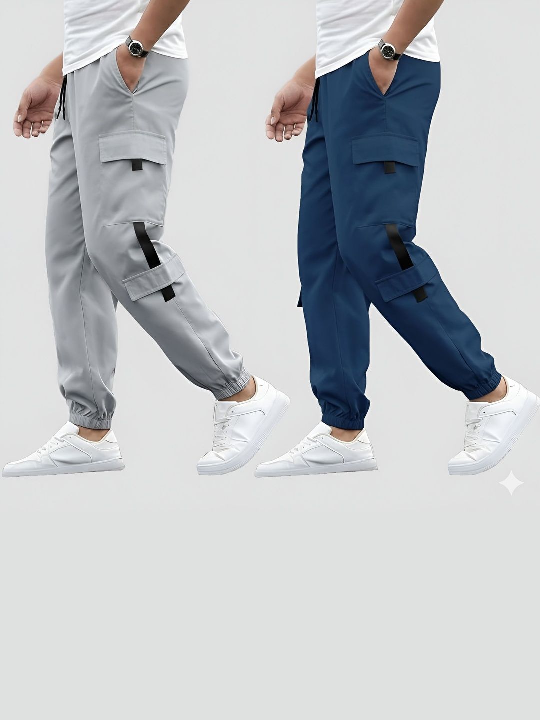 Riksaw Men Pack Of 2 Mid-Rise Cargo Joggers-picture-11