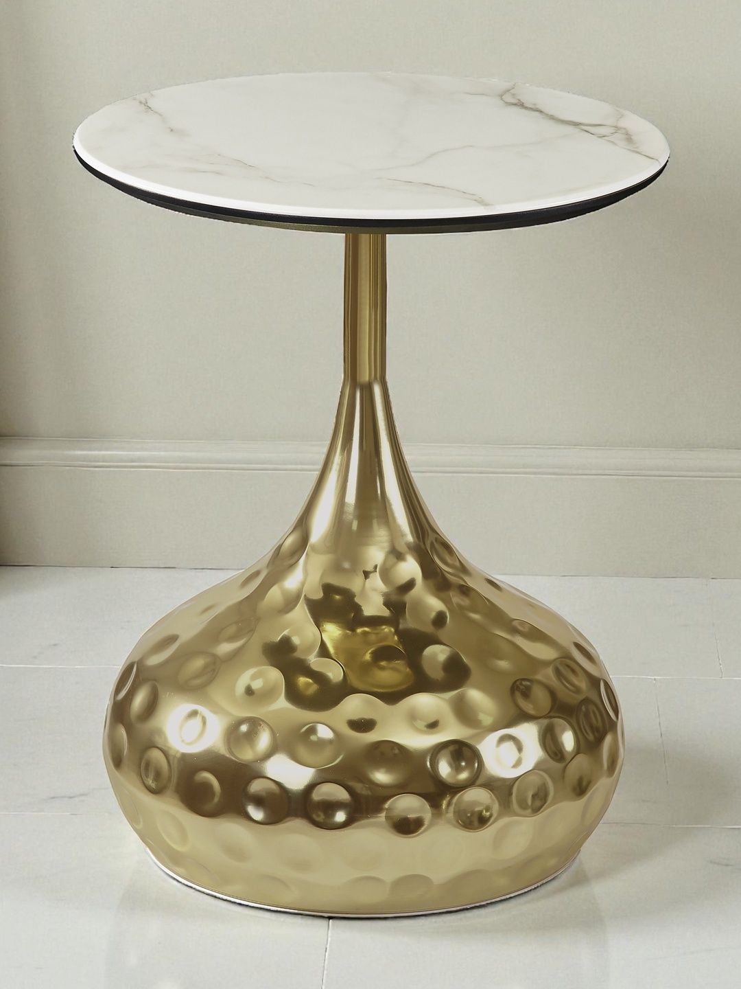 THE ATTIC Cream-Colored Marble Round Bedside Table
