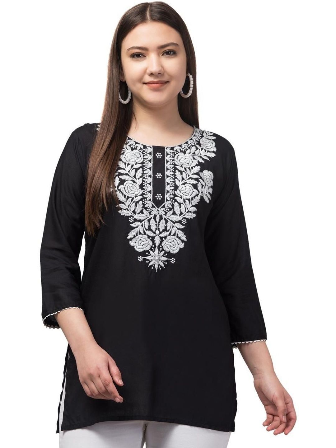 SYNTHIFY Floral Embroidered Chikankari Chikankari Kurti-picture-39