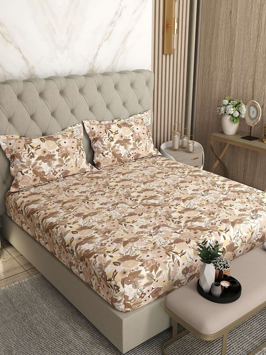 Pure Decor White & Multicoloured Floral Bedsheet with 2 Pillow Covers-picture-41