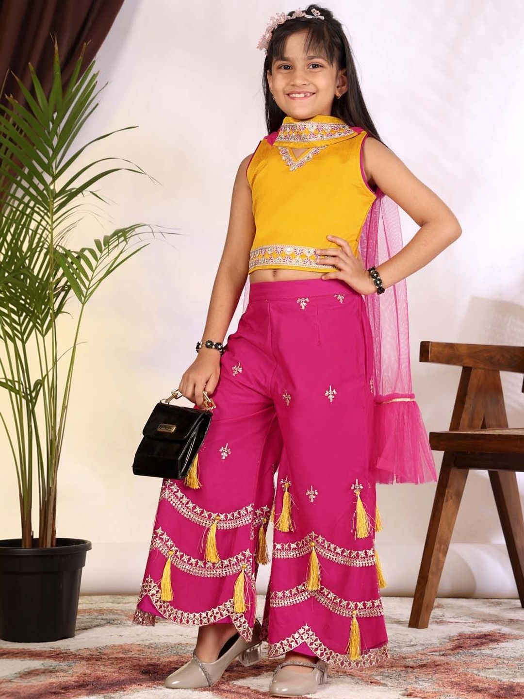 satyamfab Girls Ethnic Motifs Embroidered Regular Thread Work Top with Sharara & With Dupatta-picture-23
