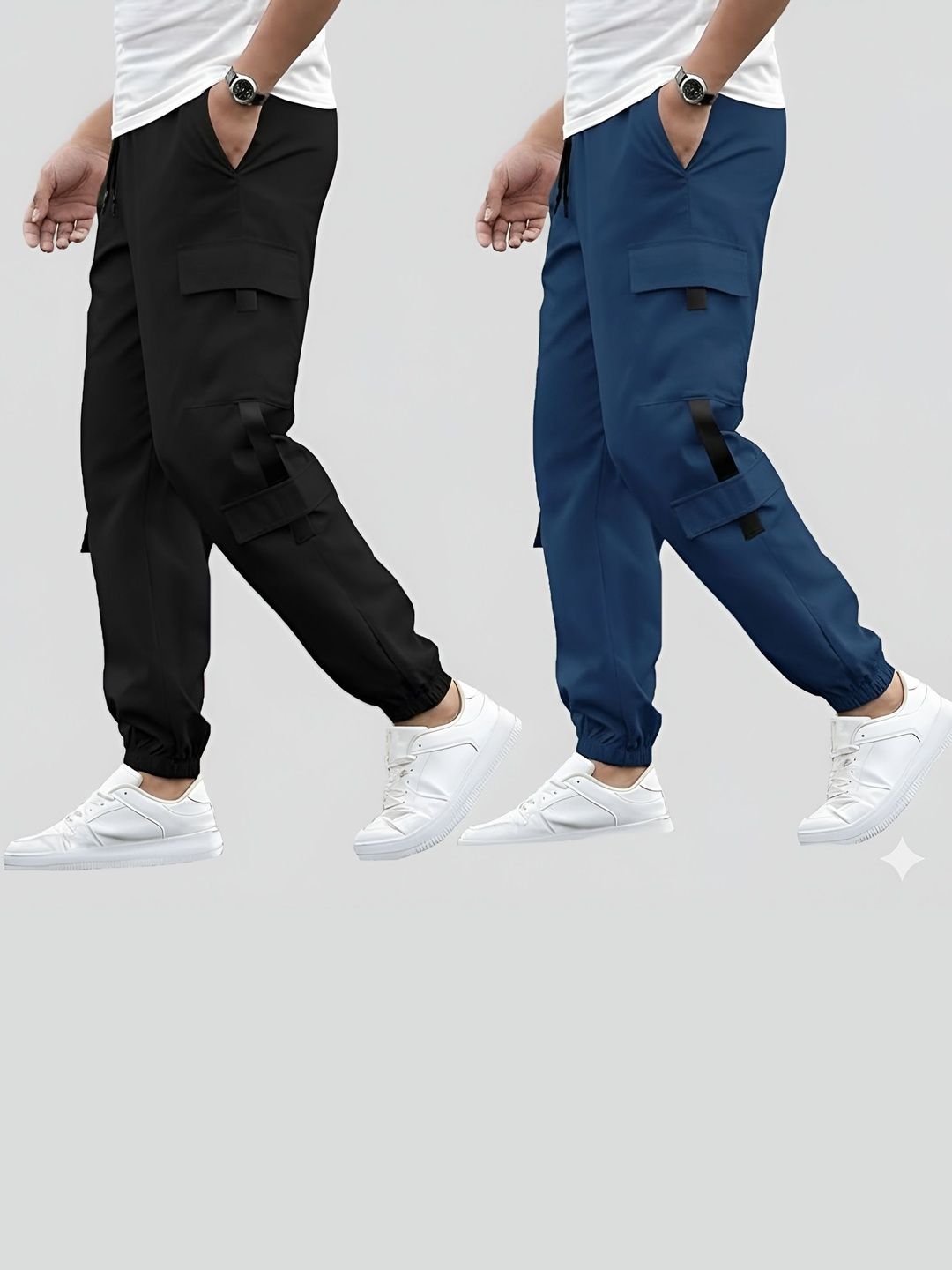 Riksaw Men Pack Of 2 Mid-Rise Cargo Joggers-picture-9