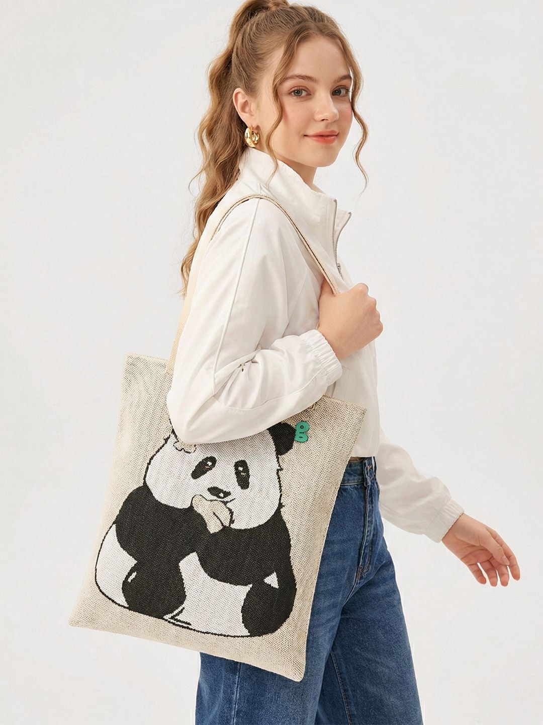 glitchez Structured Self Design Panda Tote Bag-picture-12
