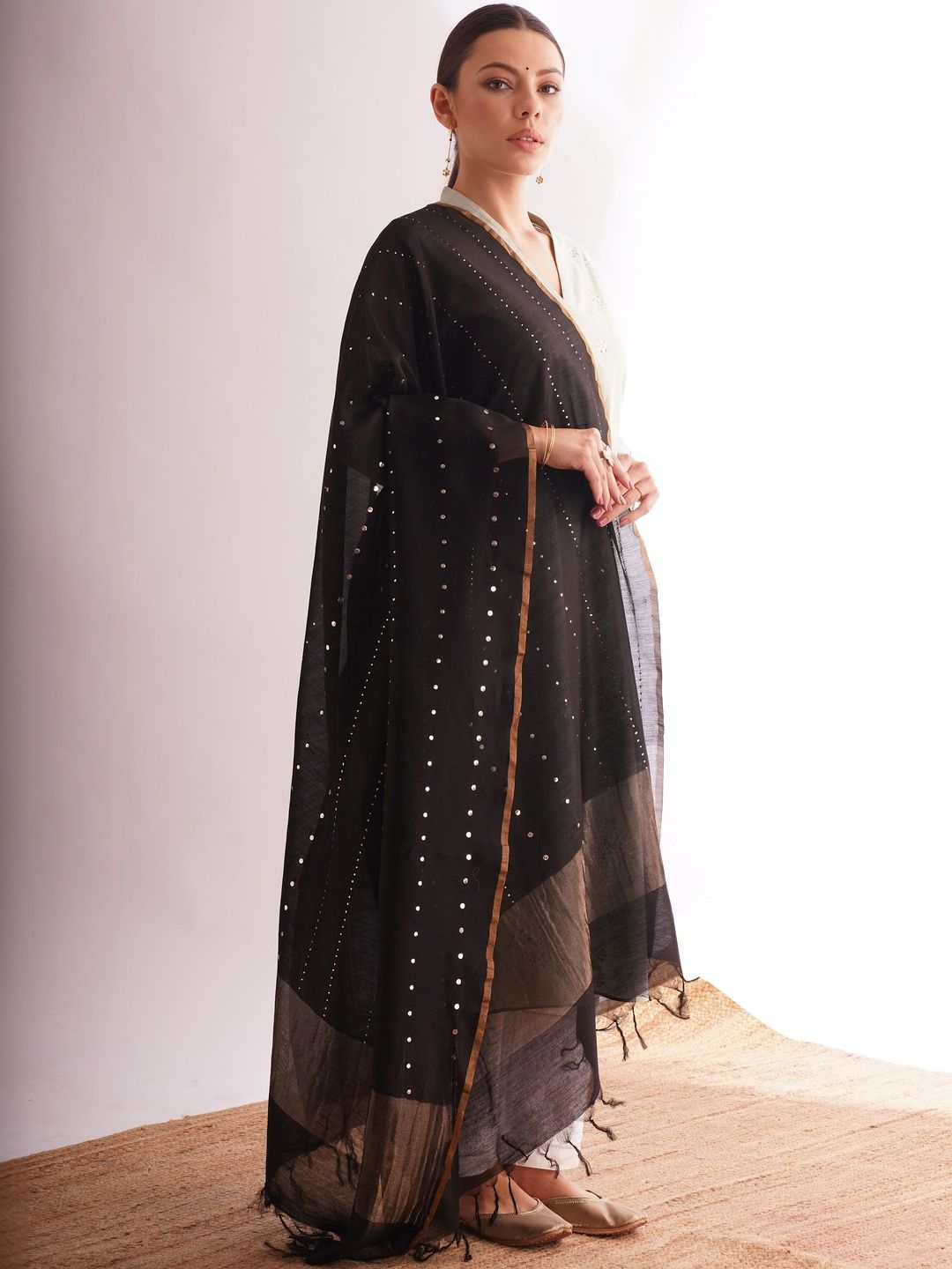 JAYPORE Woven Design Cotton Silk Dupatta with Zari-picture-34