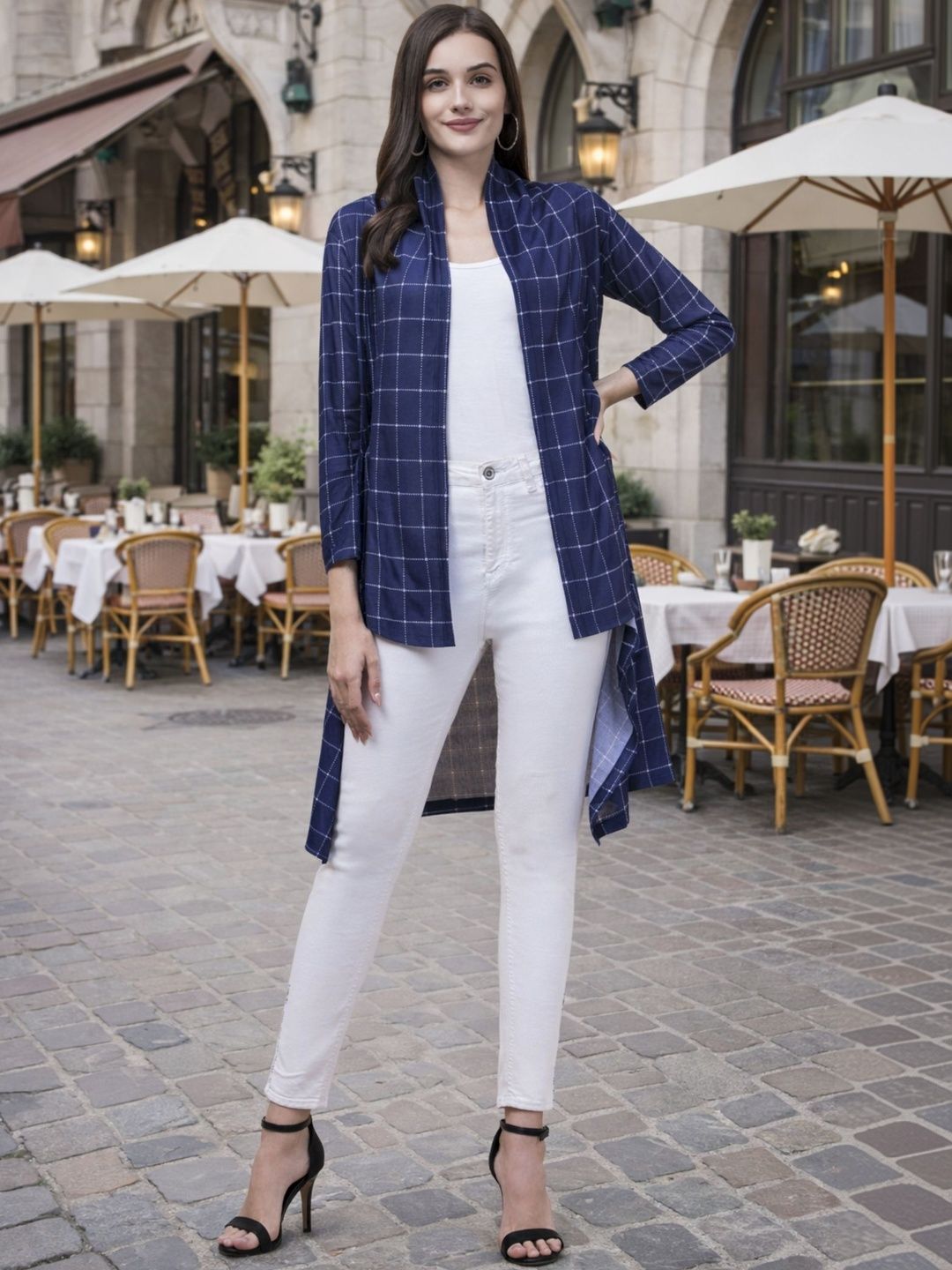 Funday Fashion Women Checked Longline Shrug-picture-21