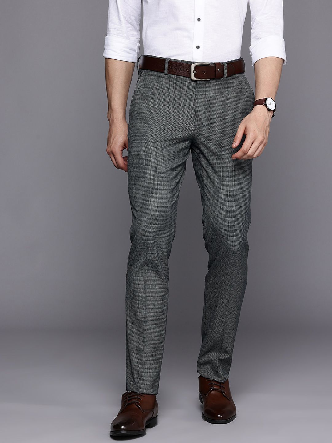 Louis Philippe Men Textured Slim Fit Formal Trousers-picture-35
