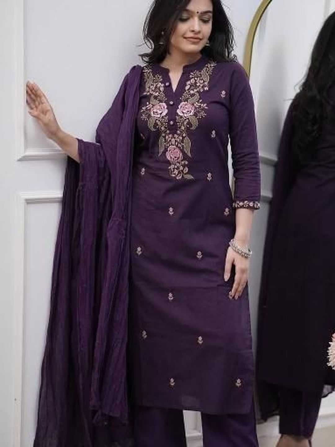 THE52 Women Floral Embroidered Regular Thread Work Kurta with Trousers & With Dupatta-picture-54
