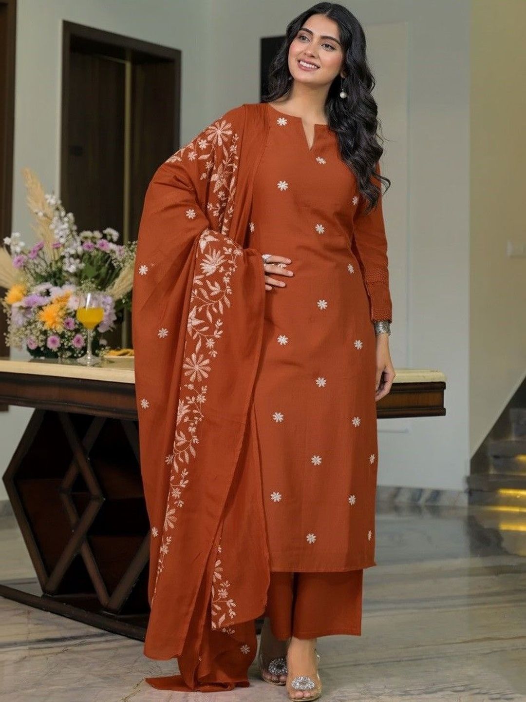 Moda Rapido Women Ethnic Motifs Embroidered Regular Thread Work Kurta with Palazzos & With Dupatta-picture-57