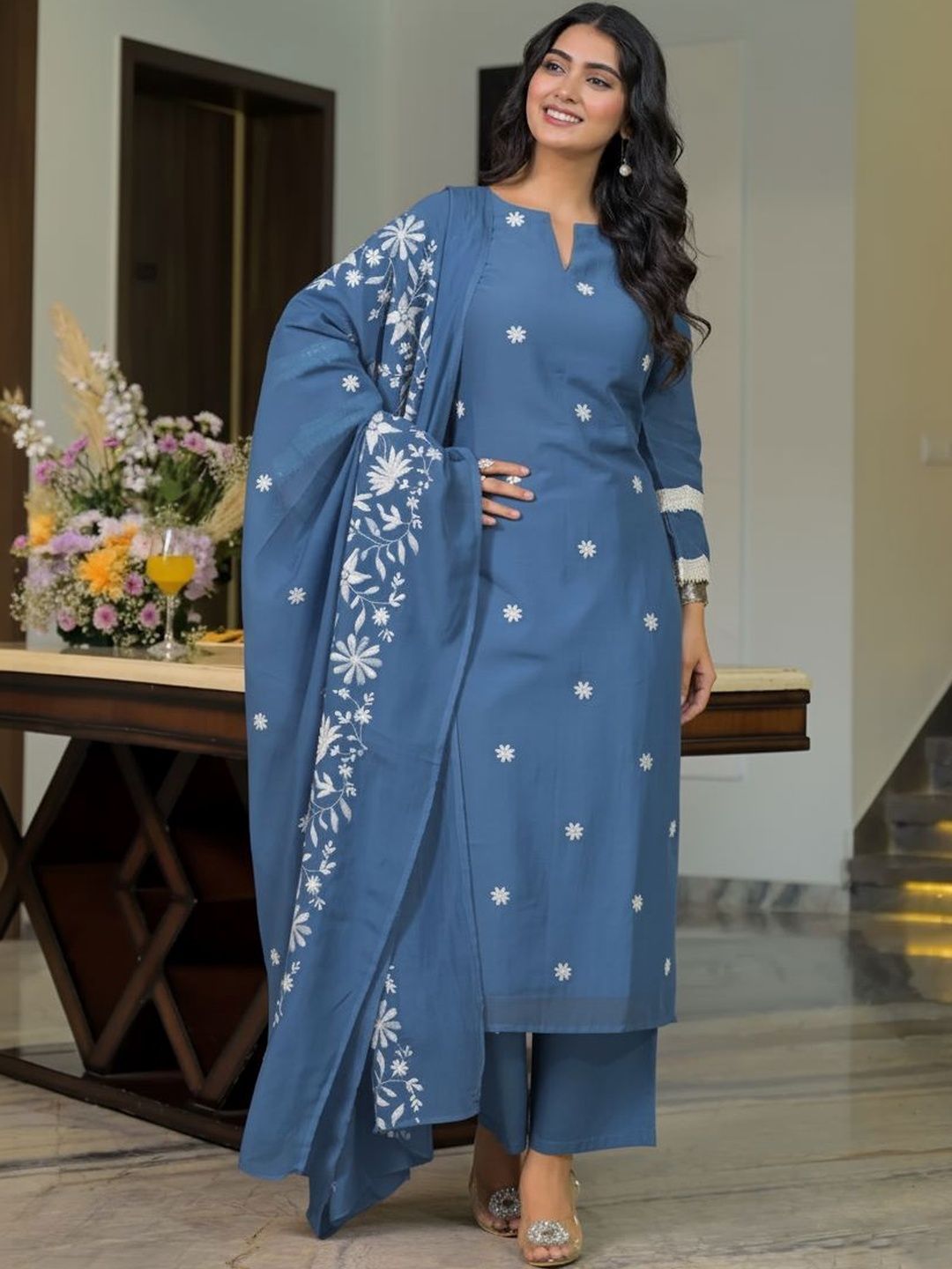 Moda Rapido Women Ethnic Motifs Embroidered Regular Thread Work Kurta with Trousers & With Dupatta-picture-38