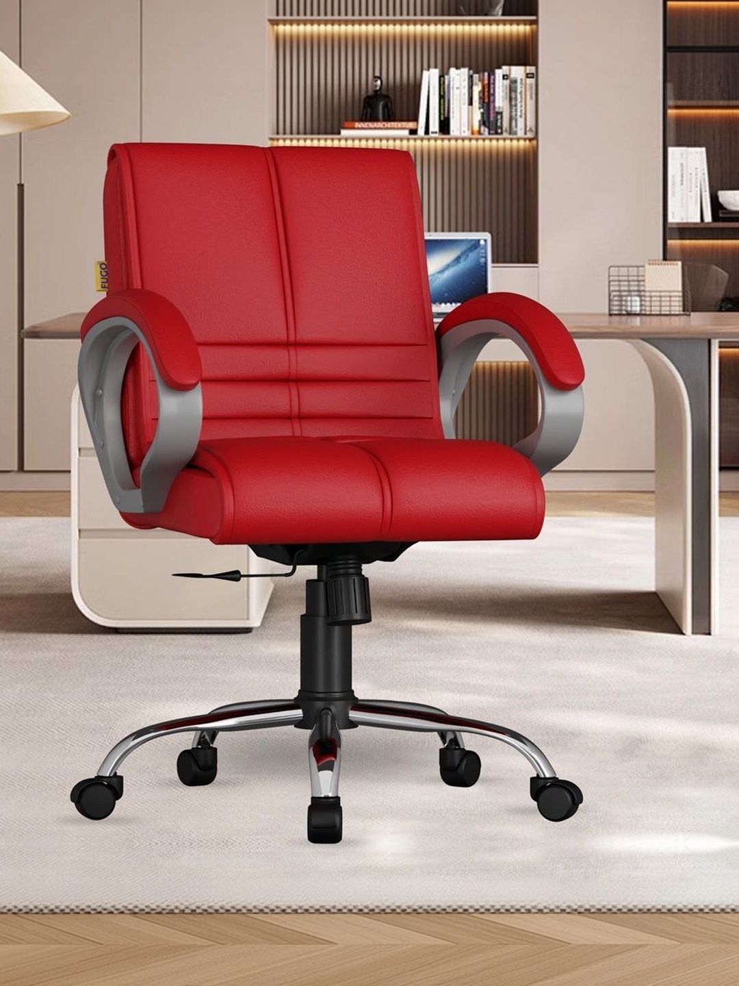 FUGO Red & Grey Textured Adjustable Seat Height Study Arm Chair-picture-34