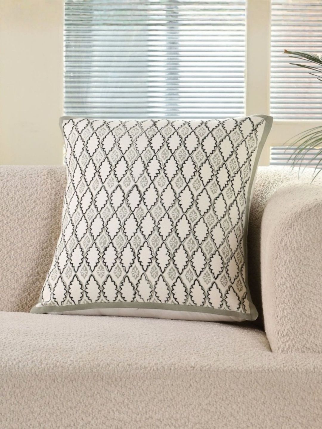 Peepul Tree Turquoise Blue & Off White Set of 4 Geometric Square Cushion Covers-image-31