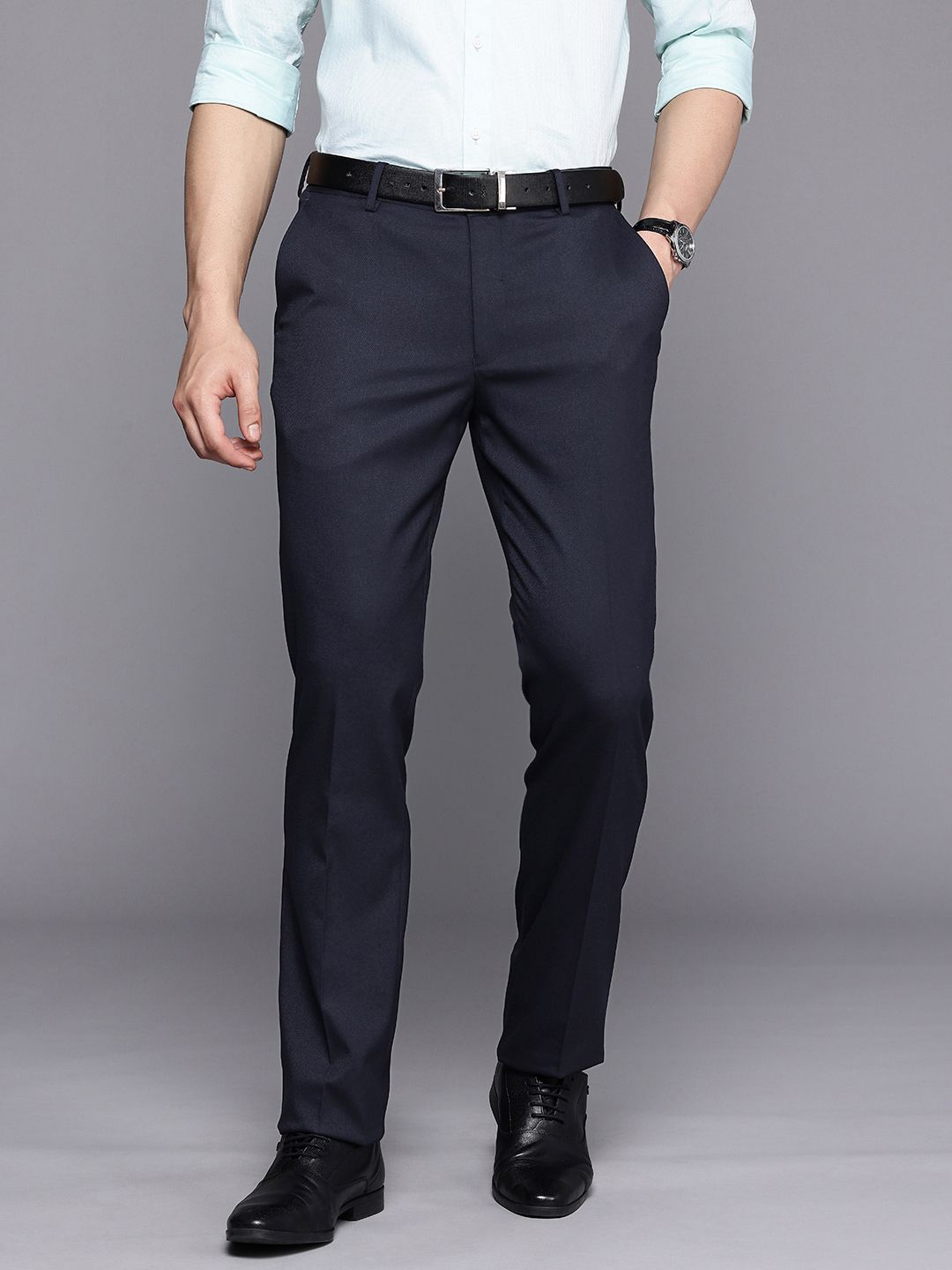 Louis Philippe Men Slim Fit Textured Formal Trousers