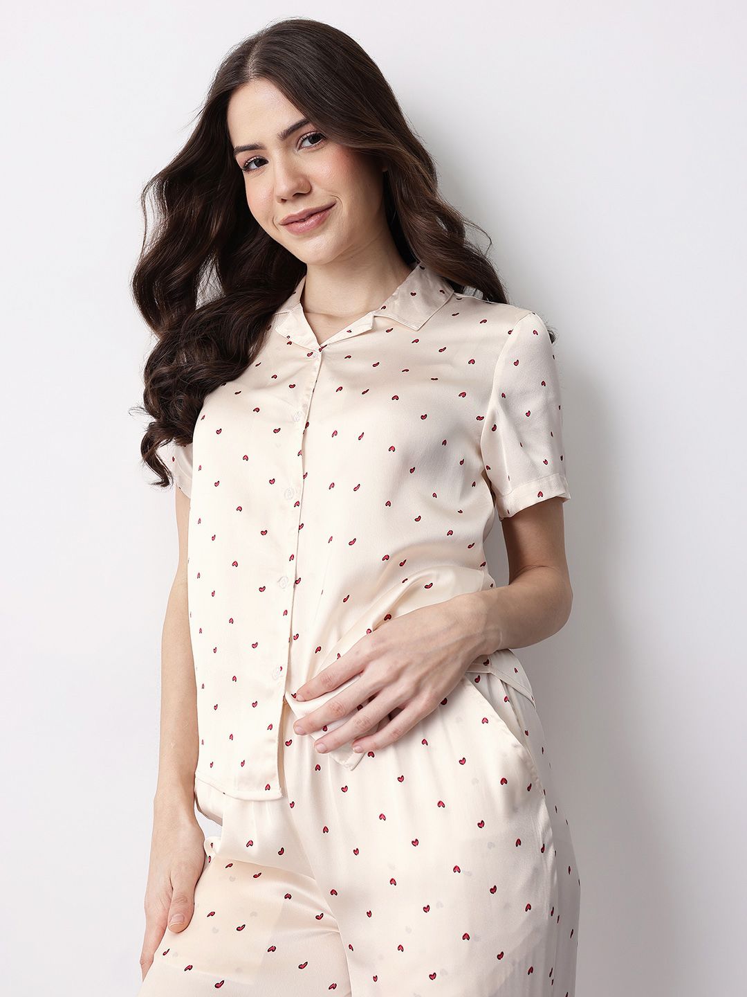 Mast & Harbour Conversational Print Satin Finish Pyjama Set-picture-11
