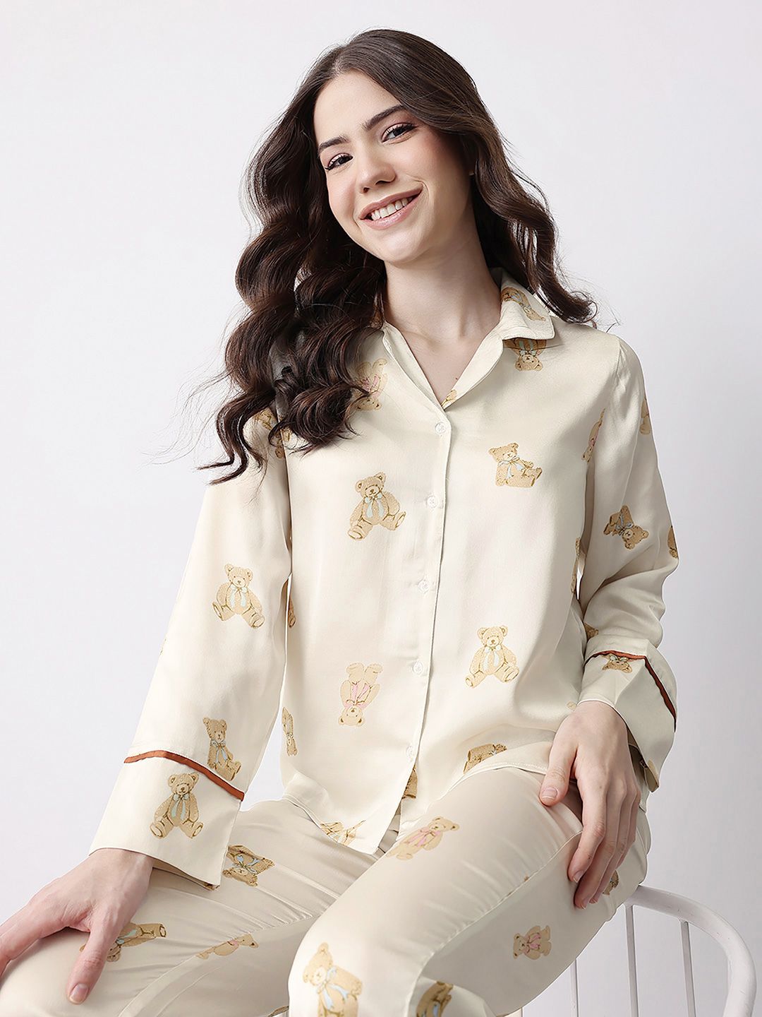 Mast & Harbour Conversational Print Satin Finish Pyjama Set-picture-49