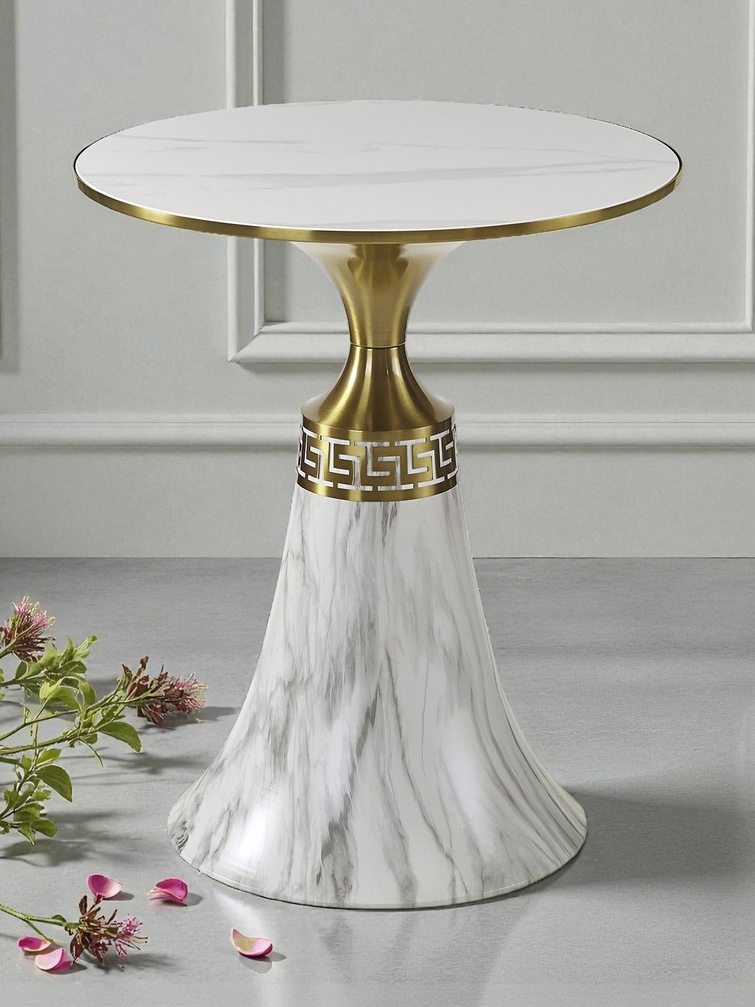 THE ATTIC White Marble Round Bedside Table