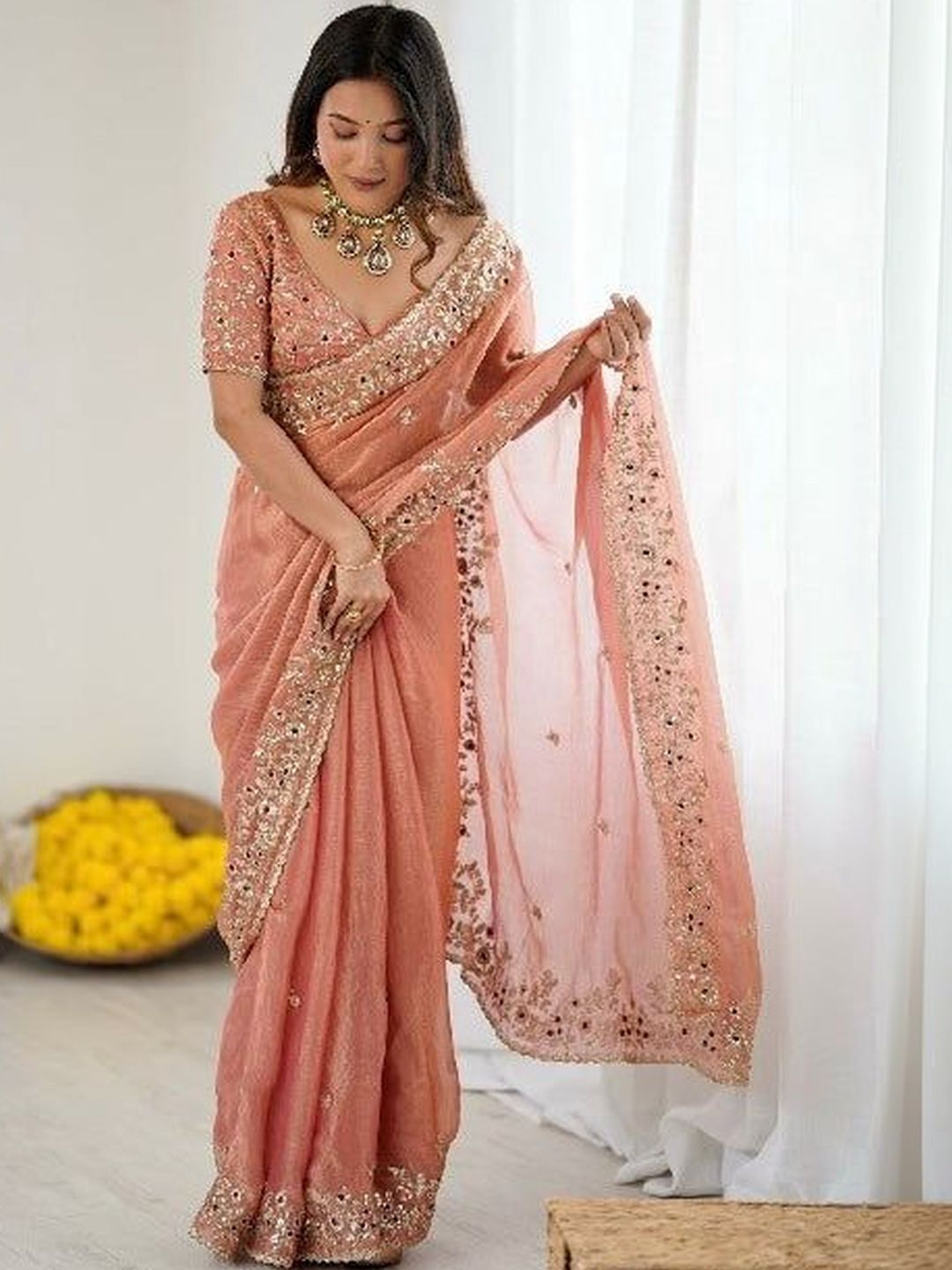 Kalista Embellished Embroidered Satin Heavy Work Saree