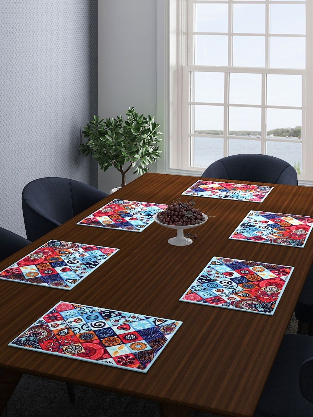 Myntra Elegant Homes Red & Blue Printed Cotton Rectangle 6-Pcs Table Placemats-image-22