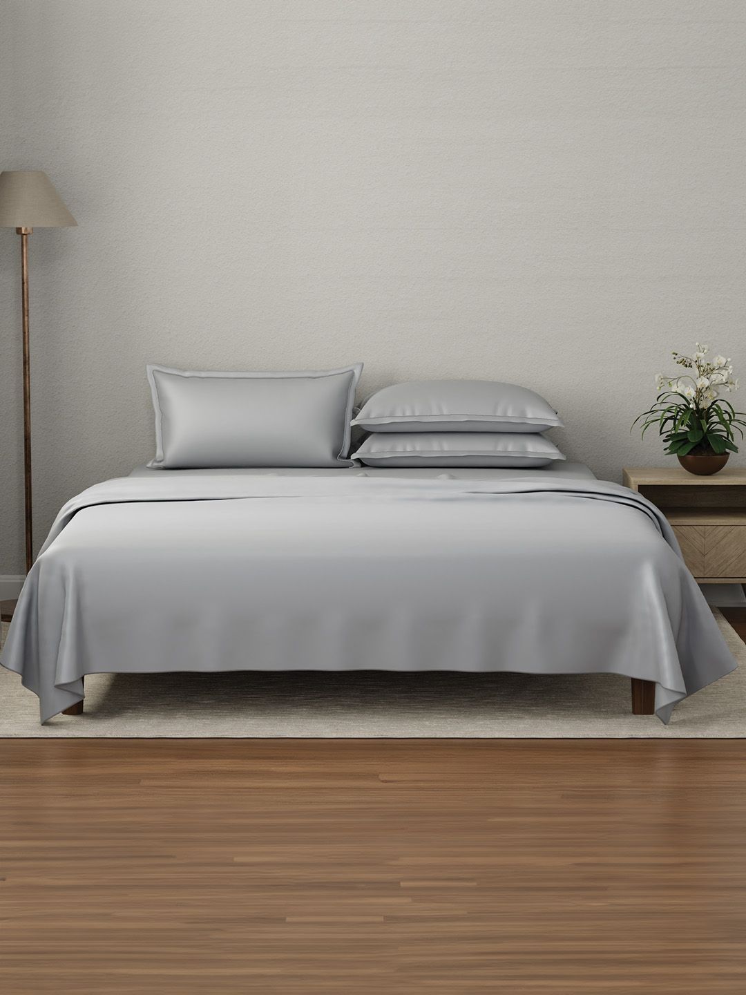 Boutique Living India Grey 600 TC King Bedsheet with 2 Pillow Covers-image-49
